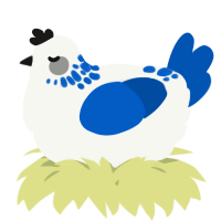 A white and ultramarine chicken with a neck-speckle pattern