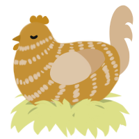 A gold and beige chicken with a bar pattern