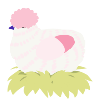 A white and rose chicken with a bar pattern