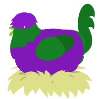 A violet and leaf chicken with a head pattern