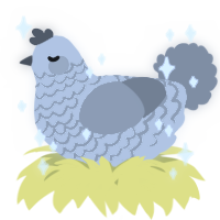 A lime and violet chicken with a lace pattern