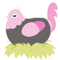 A grey and pink chicken with a head pattern