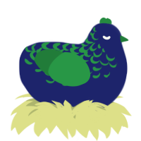 A navy and viridian chicken with a half-lace pattern