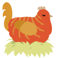 A vermilion and orange chicken with a half-bar pattern