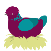 car, a wine and teal chicken with a neck-speckle pattern