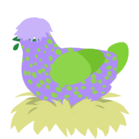A lilac and grass chicken with a speckle pattern