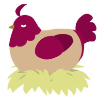 A beige and maroon chicken with a head pattern
