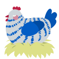 A mist and ultramarine chicken with a bar pattern