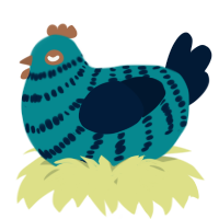 A teal and tumblr chicken with a bar pattern