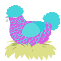 A orchid and aqua chicken with a lace pattern