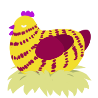 Gougar Counter, a yellow and maroon chicken with a bar pattern