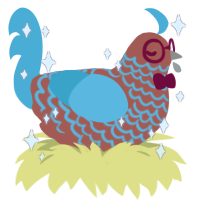 A red and cerulean chicken with a lace pattern