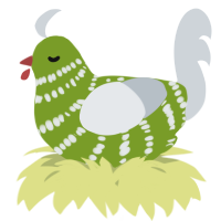 A chartreuse and mist chicken with a bar pattern