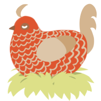 A vermilion and beige chicken with a lace pattern