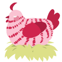 A rose and crimson chicken with a bar pattern