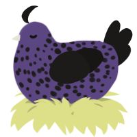 A overcast and sable chicken with a speckle pattern