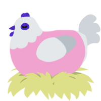 A pink and mist chicken with a head pattern