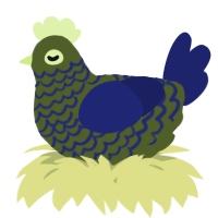 A olive and navy chicken with a lace pattern