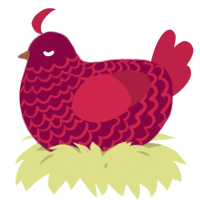 A maroon and crimson chicken with a lace pattern