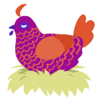Aurora, a plum and vermilion chicken with a lace pattern