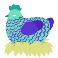 A mint and indigo chicken with a lace pattern