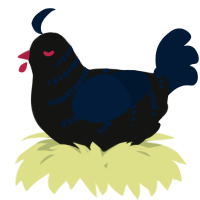 A black and tumblr chicken with a half-bar pattern
