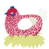 A crimson and white chicken with a double-lace pattern