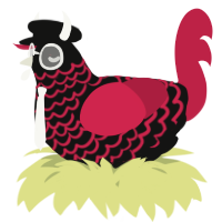 A black and crimson chicken with a lace pattern