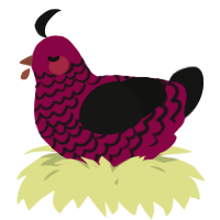 A maroon and black chicken with a lace pattern