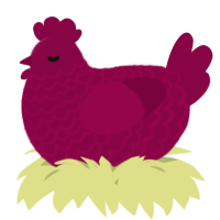A maroon chicken with a lace pattern