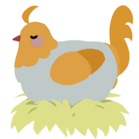 A silver and orange chicken with a head pattern