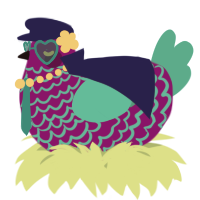 A plum and turquoise chicken with a lace pattern