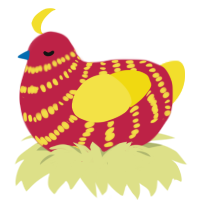 (unnamed), a crimson and yellow chicken with a bar pattern