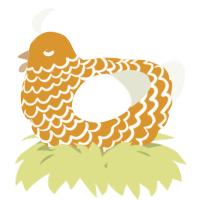 A orange and white chicken with a lace pattern
