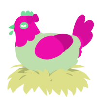 A gluppy and fuchsia chicken with a head pattern