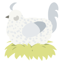 A white and mist chicken with a speckle pattern