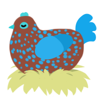 Eric, a russet and sky chicken with a speckle pattern