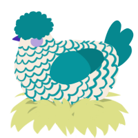 A cream and teal chicken with a lace pattern