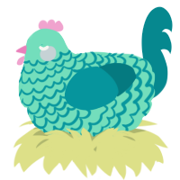 A mint and teal chicken with a lace pattern