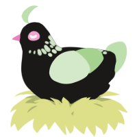A sable and gluppy chicken with a neck-speckle pattern