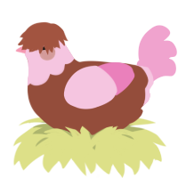 A russet and pink chicken with a head pattern