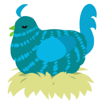 A teal and cerulean chicken with a bar pattern