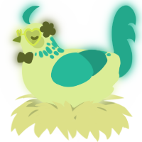 A gluppy and cerulean chicken with a neck-speckle pattern