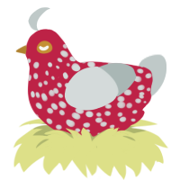 Shroom, a crimson and silver chicken with a speckle pattern
