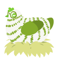 A white and chartreuse chicken with a bar pattern