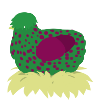 A viridian and wine chicken with a speckle pattern