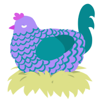 A lilac and teal chicken with a lace pattern