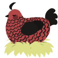 A red and sable chicken with a lace pattern