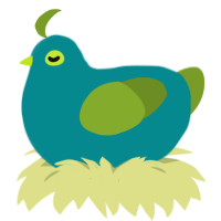 A teal and chartreuse chicken
