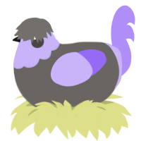 Ophelia, a grey and lilac chicken with a head pattern